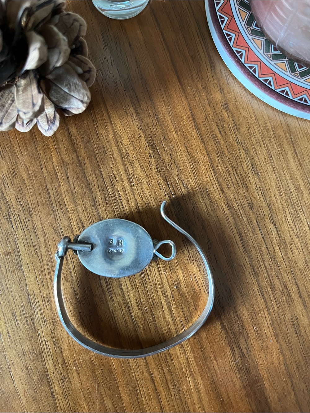 Stamped Navajo Multi-stone Inlay Oval Sterling Silver Bracelet - Picture 3 of 7